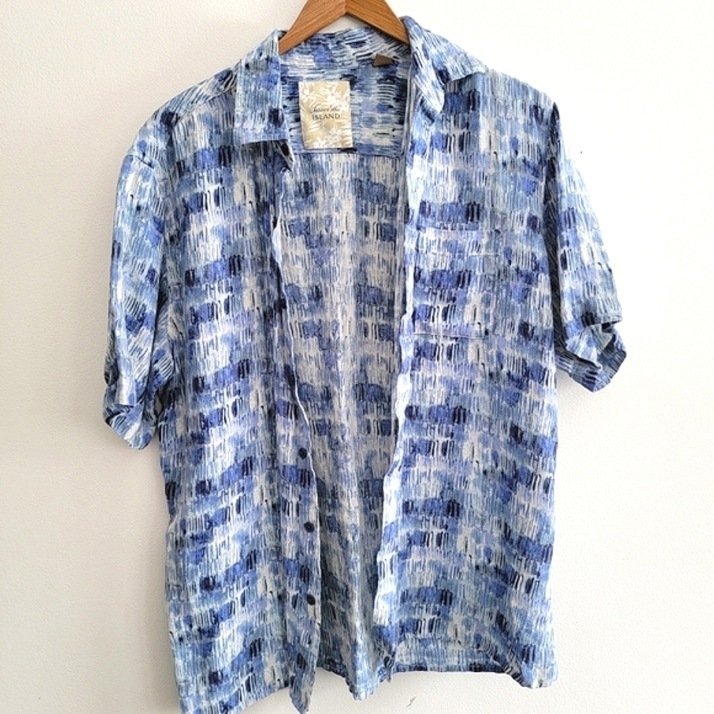 Taso Elba Island Men's Casual Short Sleeve Button Down Shirt Golf Silk Linen Med